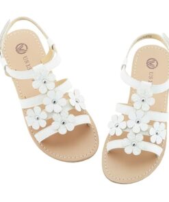 SKABIU Girls Sandals Kids Strap Flat Sandals Open Toe Summer Flower Casual Sandals US 13 Little Kid White