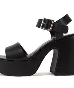 Soda LAUNCH ~ Women Open Toe Ankle Strap Platform Chunky High Heeled Sandal (Black PU, 8)