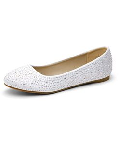 DREAM PAIRS Womens Rhinestone Ballet Flats Shoes, White – 12 (Sole-Shine)