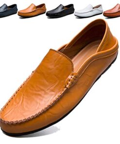 MCICI Loafers Mens Premium Genuine Leather Penny Shoes Fashion Slip On Driving Shoes Casual Flat Moccasin,Yellow,8.5 US