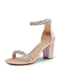 DREAM PAIRS Women’s Chunk Low Heel Pump Sandals, Nude Pink-satin, 7 UK