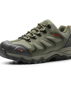 NORTIV 8 Men’s Low Top Waterproof Hiking Shoes Lightweight Trekking Trails Outdoor Work Shoes 160448_Low Armadillo Army Green Black Orange Size 9.5 M US