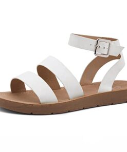 Herstyle Womens Needed Me Flat Sandals Open Toe Two Bands Ankle Strap Comfort Summer Walking Shoes, 2021White, Size 8.5