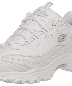 Skechers Sport womens D’LITES FRESH START Memory Foam Lace-up Sneaker,White Silver,8 M US