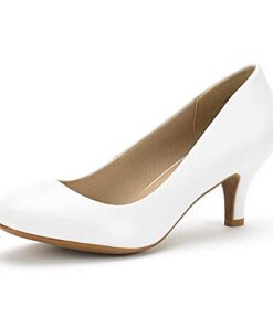 DREAM PAIRS Womens Bridal Wedding Low Heel Pump Shoes, Luvly-White-pu – 10 (Luvly)