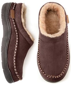 Zigzagger Men’s Slip On Moccasin Slippers, Indoor/Outdoor Warm Fuzzy Comfy House Shoes, Fluffy Wide Loafer Slippers,Coffee,9-10 D(M) US
