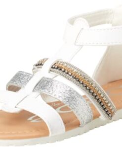bebe Girls’ Sandals – Rhinestone and Glitter Strap Gladiator Sandals (Little Girl/Big Girl), Size 13 Little Kid, White