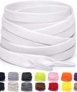Miscly Flat Shoe Laces for Sneakers, Multiple Lengths and Colors Available (White, 45″ (114 CM))