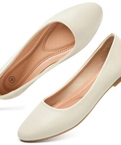 hash bubbie Women’s Flats Shoes Ballet Flats Dress Shoes Comfortable PU Leather Slip on Shoes for Women（Beige .US8）