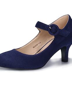 IDIFU Women’s Jessy Dress Mary Jane Shoes Low Kitten Heels Closed Round Toe Office Work Wedding Pumps (Blue Suede, 9 M US)