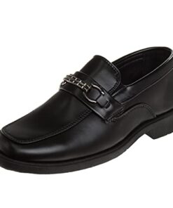 Josmo Boys Dress Shoes – Slip-On Comfort Uniform Oxford Loafer with Buckle – Black (13 Little Kid)