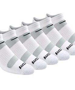 Saucony Men’s Multi-Pack Mesh Ventilating Comfort Fit Performance No-Show Socks, White (6 Pairs), 8-12