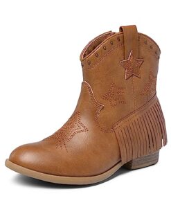 DREAM PAIRS Girls Cowgirl Cowboy Ankle Western Boots Side Zipper Riding Shoes with Tassel Sdbo2302K Camel Size 13 Little Kid