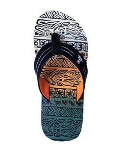 REDVOLUTION New Kids’ Tribal Pattern Tropical Print Beach Sandals Boys’ Bali Flip-Flop (2, Black/Orange, numeric_2)