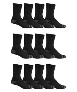 Fruit of the Loom Men’s Dual Defense Crew Socks (12 Pack), Black, Medium (6 – 12)