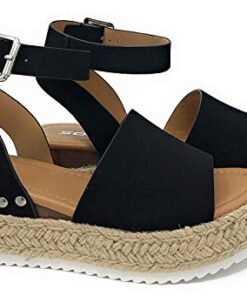 Soda Topic Open Toe Buckle Ankle Strap Espadrilles Flatform Wedge Casual Sandal (BLACK, us_footwear_size_system, adult, women, numeric, medium, numeric_10)