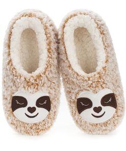 cosyone1997 Cute Slippers for Women Adults Kids Girls Boys Teens, Fuzzy Bedroom Shoes Indoor, Soft Cozy Fluffy House Sock, Unique Funny Christmas Gifts for Mom Animal Lovers, Tan Sloth Size 7-8