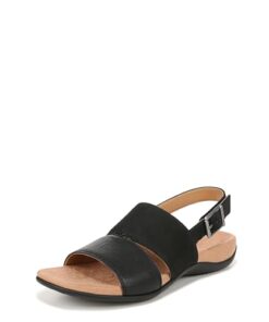 Vionic Women’s Rest Morro Comfortable Flat Sandals- Supportive Dressy Sandals Comfort Shoes That Includes a Concealed Orthotic Insole Sizes 5-12 Black Leather Nubuck 9 Medium