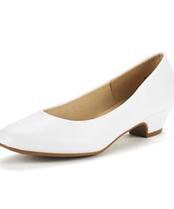 DREAM PAIRS Women’s Mila White Pu Low Chunky Heel Pump Shoes Size 9.5 M US