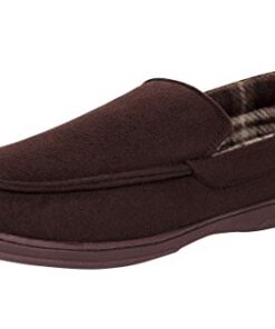 Van Heusen Mens Slippers Comfy Slip-on Micro Suede House with Softflannel Lining Moccasin, Brown, Large