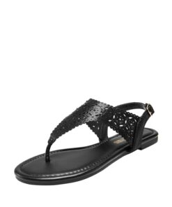 DREAM PAIRS Women’s Rhinestone Casual Wear Cute Gladiator Flat Sandals Beach Dressy T-Strap Thong Sandals,Size 7.5,ALL BLACK,MEDINIE