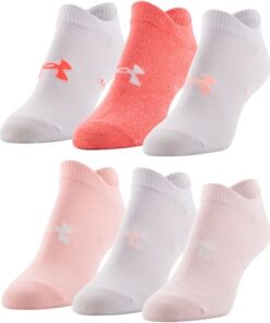 Under Armour Women’s Essential 2.0 Lightweight No Show Socks, 6-Pairs, Beta Tint/White/White, Medium