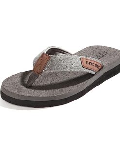 FITORY Men’s Flip-Flops, Thongs Sandals Comfort Slippers for Beach Grey Size 11