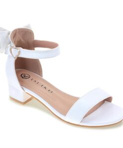 Vonair Girls Sandals Low Heels Ankle Strap Cute Heart Bow Design Flower Girls Wedding Party Dress Shoes White 3 Big Kid