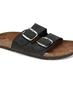 WHITE MOUNTAIN Shoes Helga Women’s Flat Sandal, Black/Nubuck, 8 M