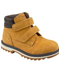 TZJS Kids’ Hiking Work Boots for Boys Girls, Waterproof Outdoor Ankle Boots with Hook and Loop（Camel 2）