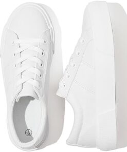 Uoidru Women White Platform Sneakers Pu Leather Platform Sneakers for Women Casual Lace Up Tennis Shoes Fashion Low Top Platform Shoes（White，US8）