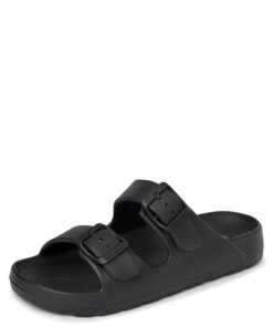 The Children’s Place Boys Double Buckle Slip On Slide Sandals, Black, 2 Big Kid