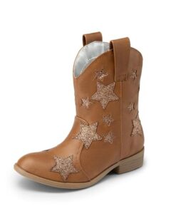 DREAM PAIRS Kids Girls Cowgirl Cowboy Western Mid Calf Star Boots Sdbo2404K Camel Size 2 Little Kid