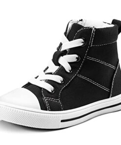 K KomForme Kids Sneakers for Boys and Girls Toddler Canvas High Top Walking Causal Shoes with Zipper Black