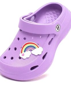 WOUEOI Toddler Garden Shoes Boys Girls Cartoon Slides Sandals Kids Clogs (A-Light Purple, 7 Toddler)