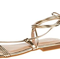 The Drop Women’s Samantha Flat Strappy Lace-Up Sandal, Gold, 7.5