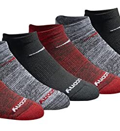 Saucony Men’s Multi-Pack Mesh Ventilating Comfort Fit Performance No-Show Socks, Black Red Assorted (6 Pairs), 8-12