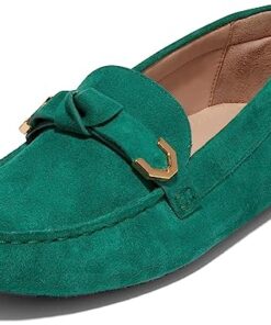 Cole Haan Women’s Evelyn Bow Driver Driving Style Loafer, Aventurine Suede, 7.5