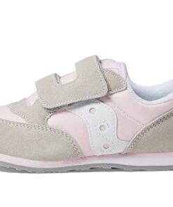 Saucony Baby Jazz Hook & Loop Sneaker, Grey/Pink/White, 11 US Unisex Little Kid