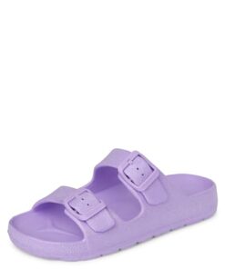 The Children’s Place Girls Double Buckle Slip On Slide Sandals, Purple, 3 Big Kid