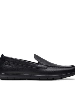 Clarks Men’s Flexway Step Moccasin, Black Leather, 8.5