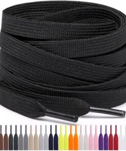 Miscly Flat Shoe Laces for Sneakers, Multiple Lengths and Colors Available (Black, 54″ (137 CM))