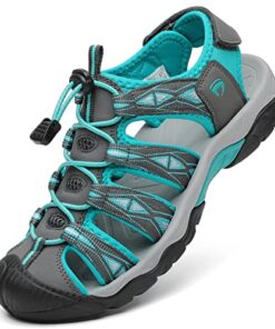 Dannto Women’s Sport Hiking Sandals Closed Toe Outdoor Athletic Walking Sandal Lightweight Summer Water Shoes Grey Size 8.5