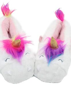 Toddlers Fuzzy Slippers Girls Warm House Slippers Cute Animal Fluffy Slip On Home Shoes for Big Girls unicorn size 3-4