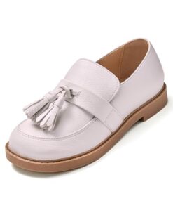 Coutgo Girls Loafers School Uniform Dress Shoes Tassel Slip On Walking Flats, Nude, Size 9