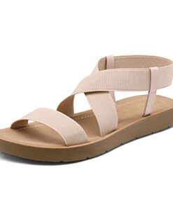 DREAM PAIRS Women’s Nude Flat Sandals for Women, Open Toe Elastic Cross Ankle Strap Fashion Summer Flat Sandals Size 7 M US Elena-1