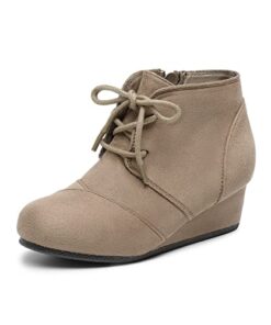 DREAM PAIRS Girls Low Wedge Heel Booties Side Zipper Ankle Boots Tomson-K Taupe Size 4 Big Kid