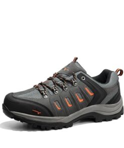 NORTIV 8 Mens Waterproof Hiking Shoes Leather Low-Top Hiking Shoes for Outdoor Trailing, Trekking, Camping, Walking,Black/Dark/Grey/Orange – 12 (Quest-1)