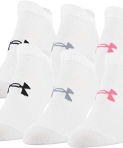 Under Armour Women’s Essential 2.0 Lightweight No Show Socks, 6-Pairs, White/Cerise Assorted, Medium