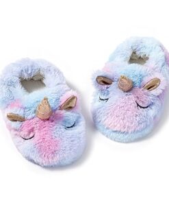 LZSYC Toddler Girls Cute Unicorn Slippers Fluffy Fuzzy Winter Warm Animal Slippers, Blue US7-8